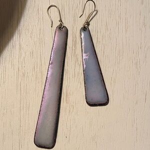 Unique Elegant Artist Made Purple Metallic Dangle Earrings